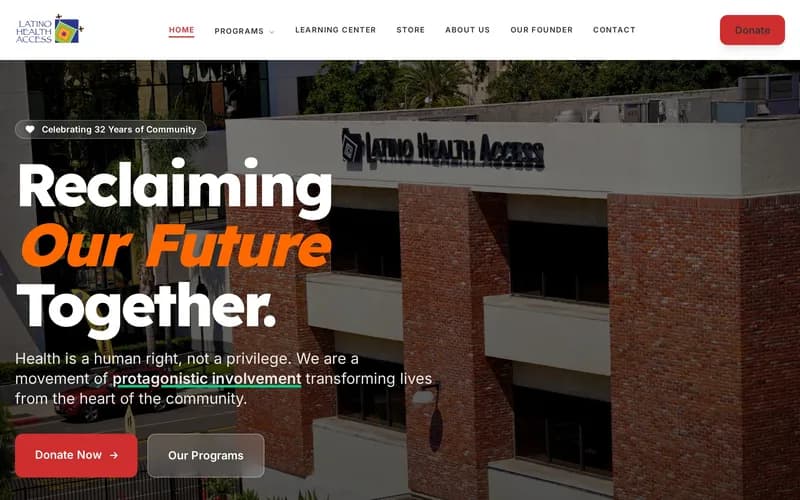 Screenshot of Latino Health Access website